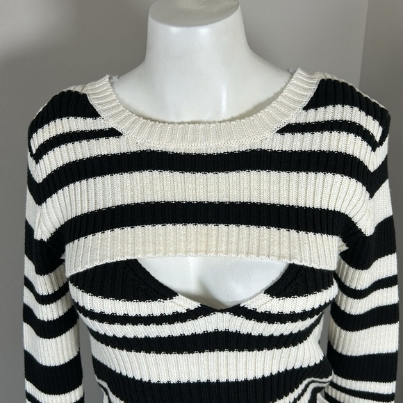 Anthropologie Maeve Striped Sweater Shrug SET Black White Tank Long Sleeve S NEW - Picture 6 of 12